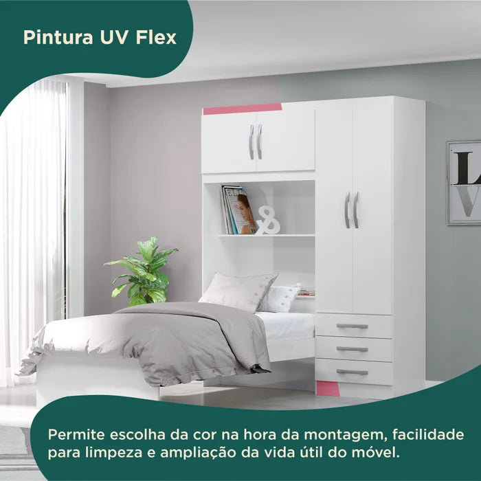 Guarda-roupa Infantil com Cama 4 Portas 3 Gavetas