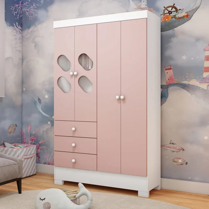 Guarda Roupa Baby Infantil 4 Portas e 3 Gavetas