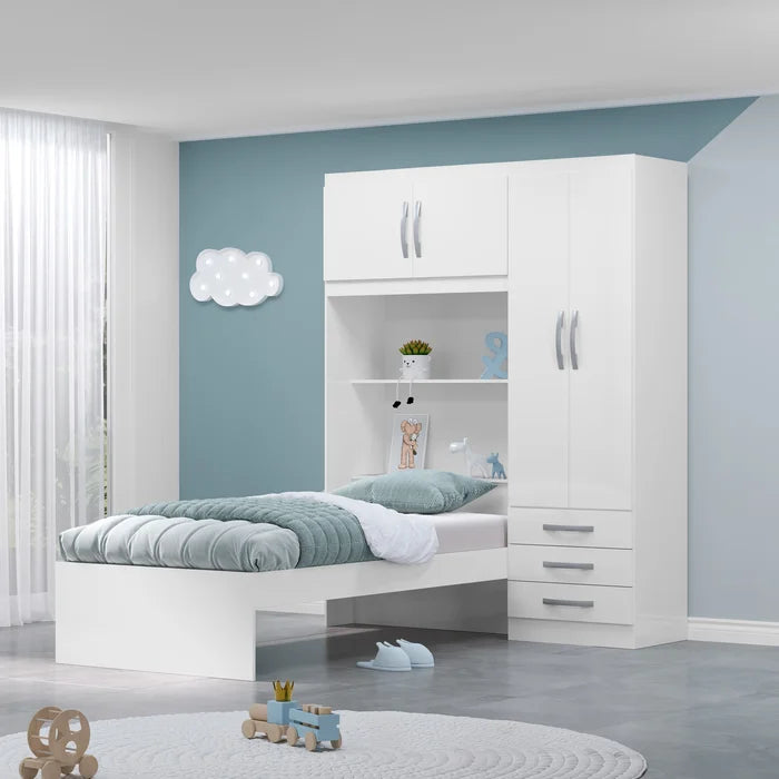 Guarda-roupa Infantil com Cama 4 Portas 3 Gavetas
