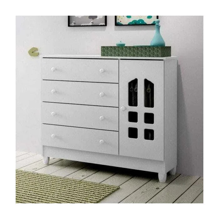 Cômoda de Bebê 4 Gavetas 1 Porta