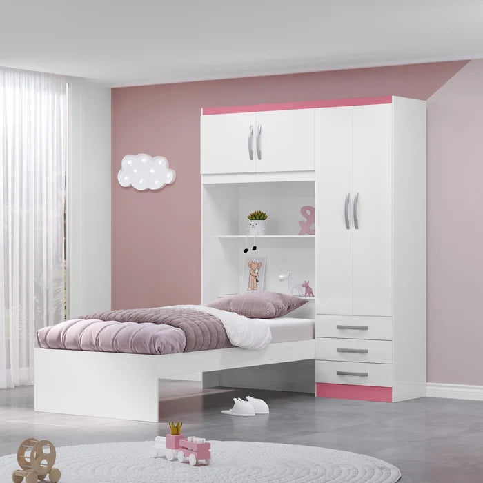 Guarda-roupa Infantil com Cama 4 Portas 3 Gavetas
