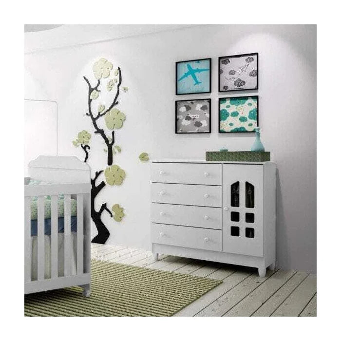 Cômoda de Bebê 4 Gavetas 1 Porta