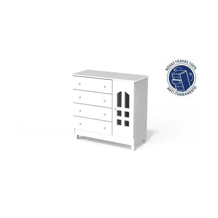 Cômoda de Bebê 4 Gavetas 1 Porta