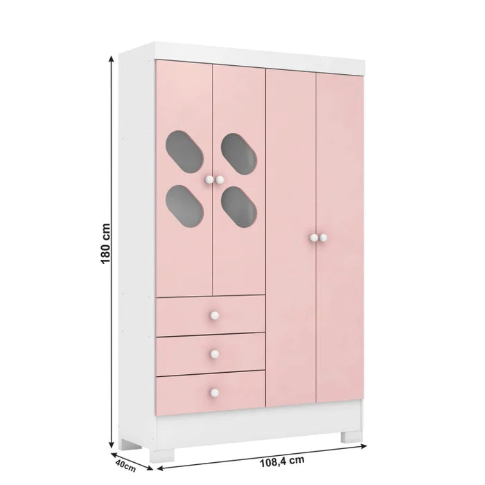 Guarda Roupa Baby Infantil 4 Portas e 3 Gavetas