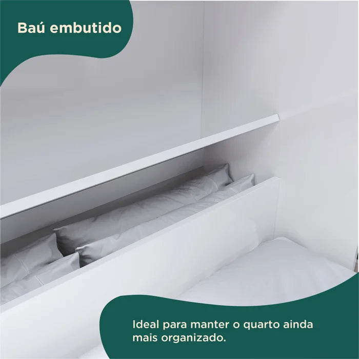 Guarda-roupa Infantil com Cama 4 Portas 3 Gavetas