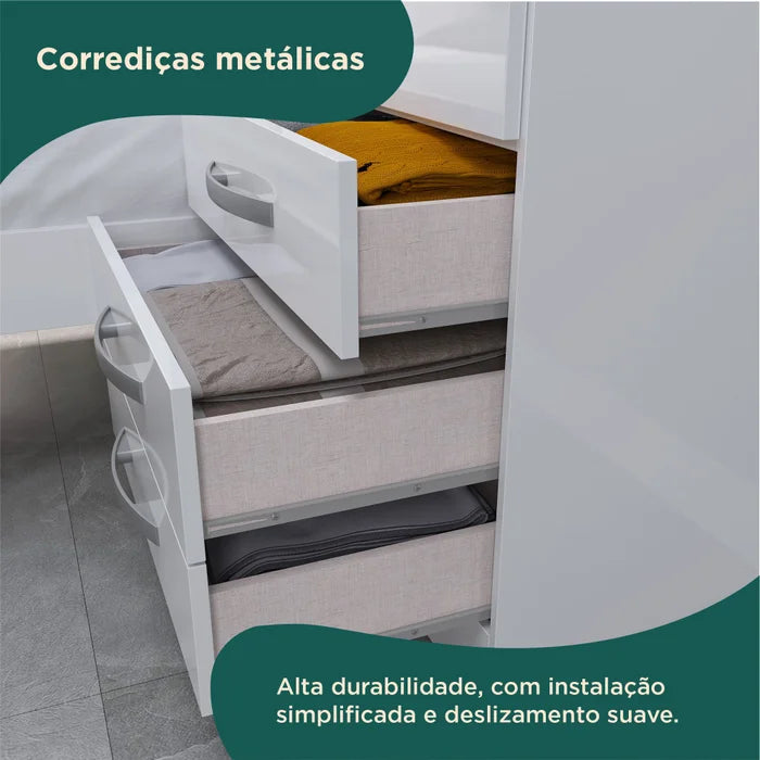 Guarda-roupa Infantil com Cama 4 Portas 3 Gavetas