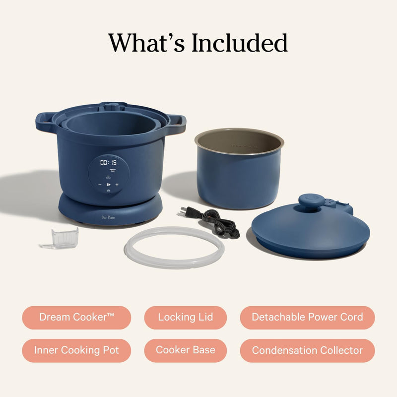 Our Place Dream Cooker | Multicooker de 6 litros | 4 modos versáteis | Cozinhe com pressão, cozimento lento, sele e refogue, mantenha aquecido | Liberação de vapor sem mãos | Painel de controle