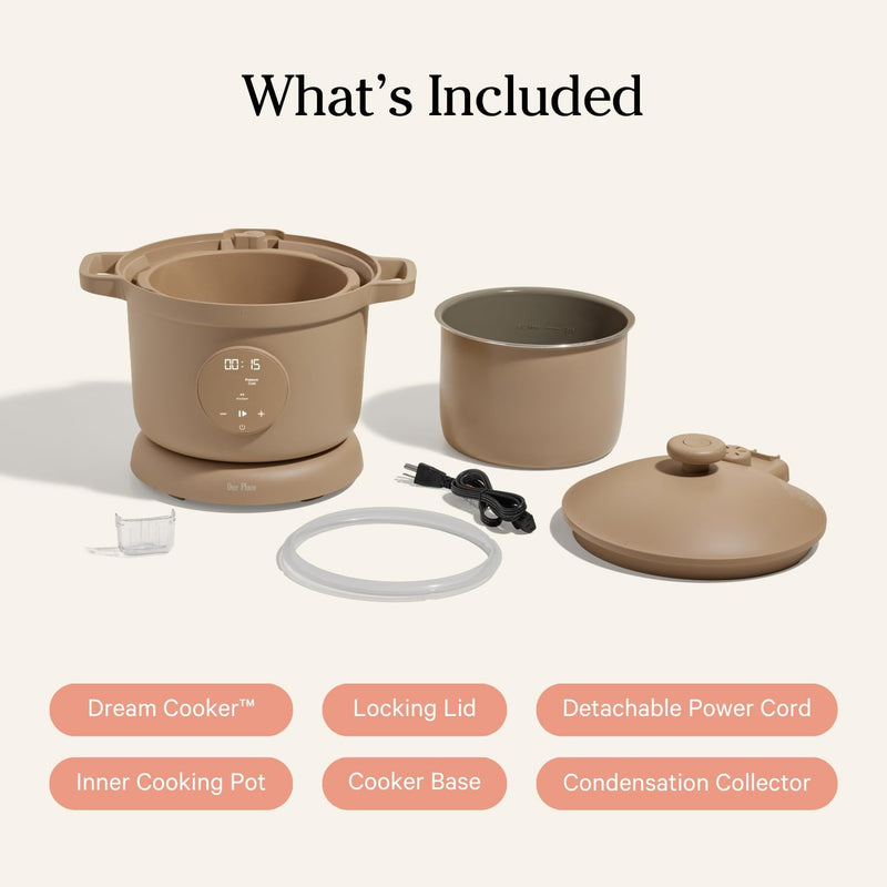 Our Place Dream Cooker | Multicooker de 6 litros | 4 modos versáteis | Cozinhe com pressão, cozimento lento, sele e refogue, mantenha aquecido | Liberação de vapor sem mãos | Painel de controle