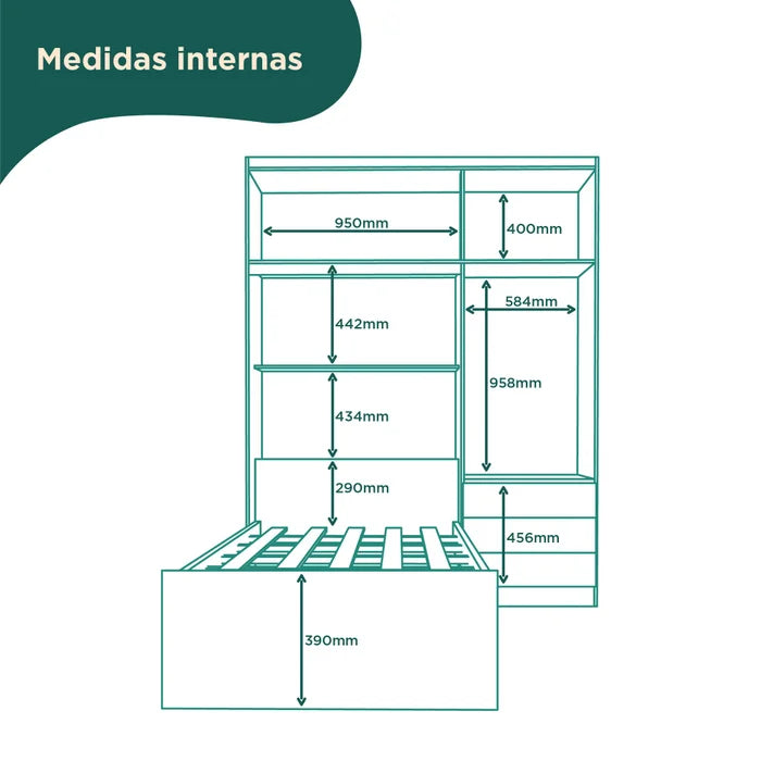 Guarda-roupa Infantil com Cama 4 Portas 3 Gavetas