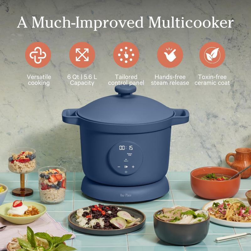 Our Place Dream Cooker | Multicooker de 6 litros | 4 modos versáteis | Cozinhe com pressão, cozimento lento, sele e refogue, mantenha aquecido | Liberação de vapor sem mãos | Painel de controle