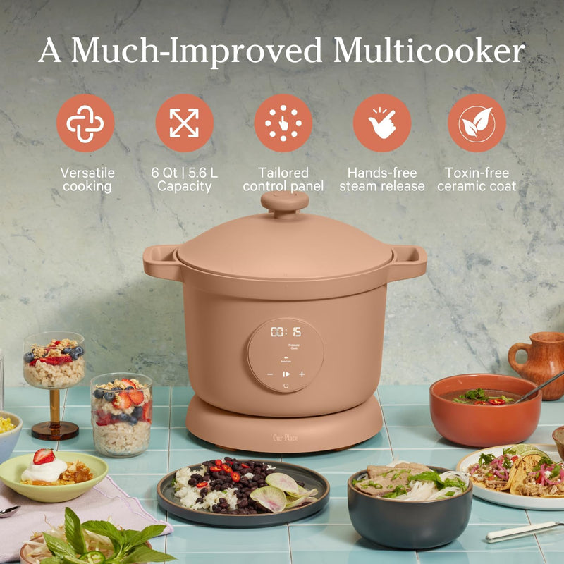 Our Place Dream Cooker | Multicooker de 6 litros | 4 modos versáteis | Cozinhe com pressão, cozimento lento, sele e refogue, mantenha aquecido | Liberação de vapor sem mãos | Painel de controle