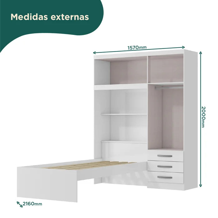 Guarda-roupa Infantil com Cama 4 Portas 3 Gavetas