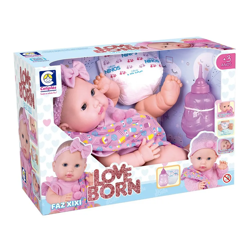 Boneca Love Born Faz Xixi Menina Touca Rosa